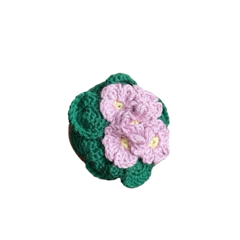 Handmade Crochet African Violet Desk Office Decor Gift for Plant Lovers Purple